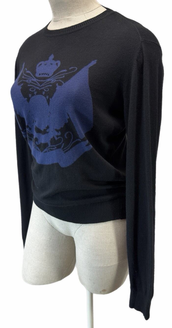Diesel Sweater Black Cashmere Cotton Knit Graphic Crewneck Pullover Size XL